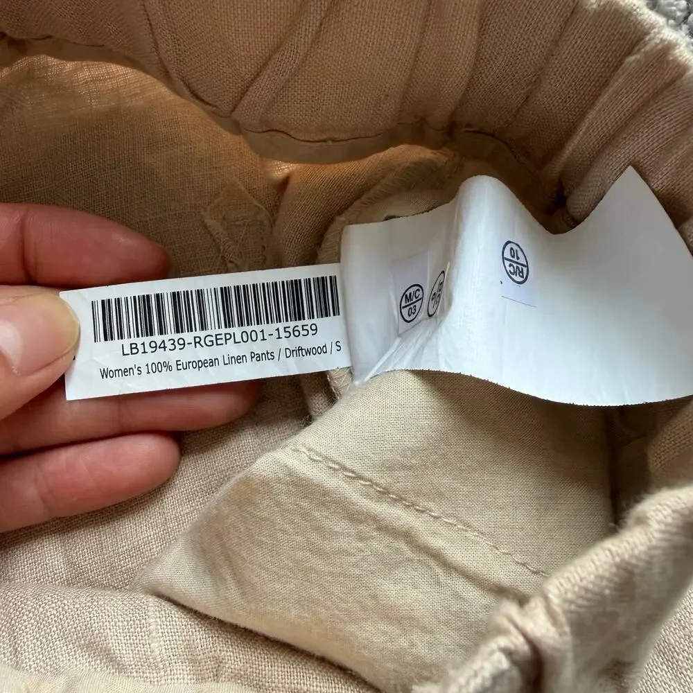 NWT Quince 100% European Linen Driftwood Beige Tan Pull On Pants Size Small